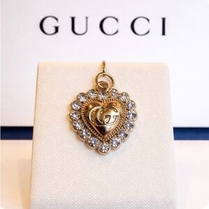 Gucci stamped Gold Heart Pendant/ charm/ zipper pull  with Crystals- NEW